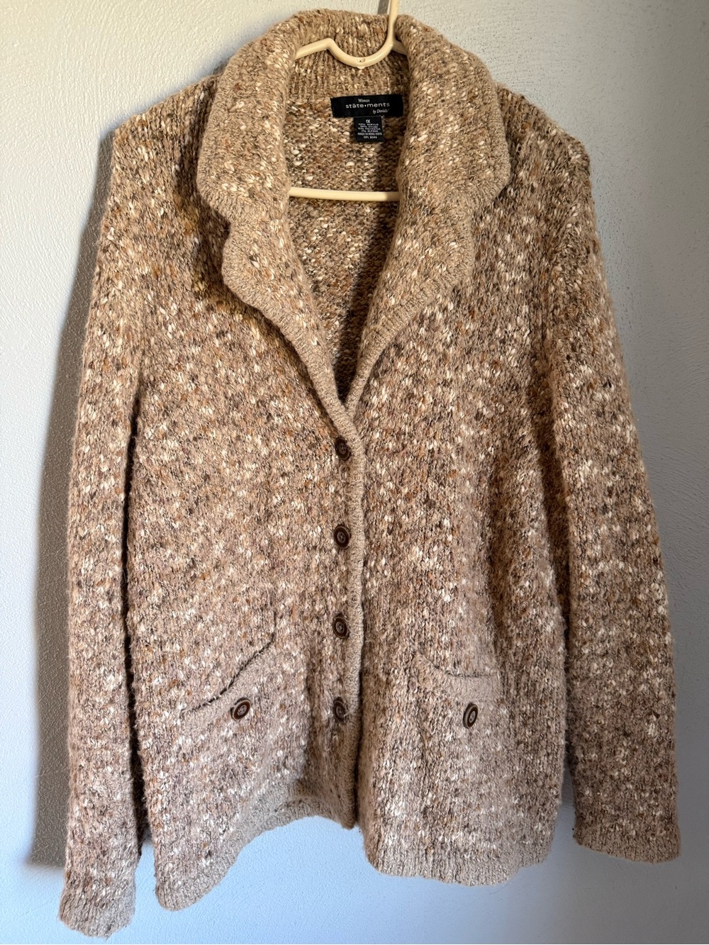 Cozy Shawl Collar Cardigan in Tan Speckle